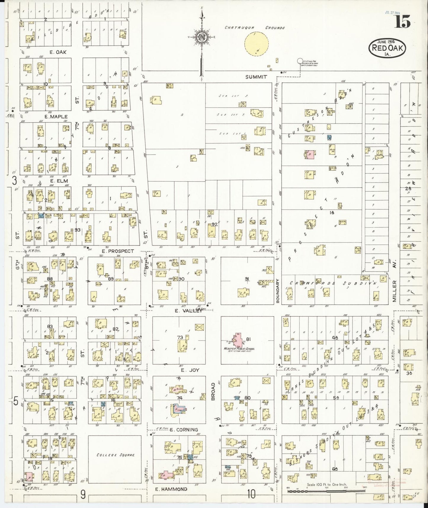 Sanborn Fire Insurance Map from Red Oak, Montgomery County, Iowa (1914), Sheet #0015 - Historic Sanborn Fire Insurance Map Print, vintage old map wall art