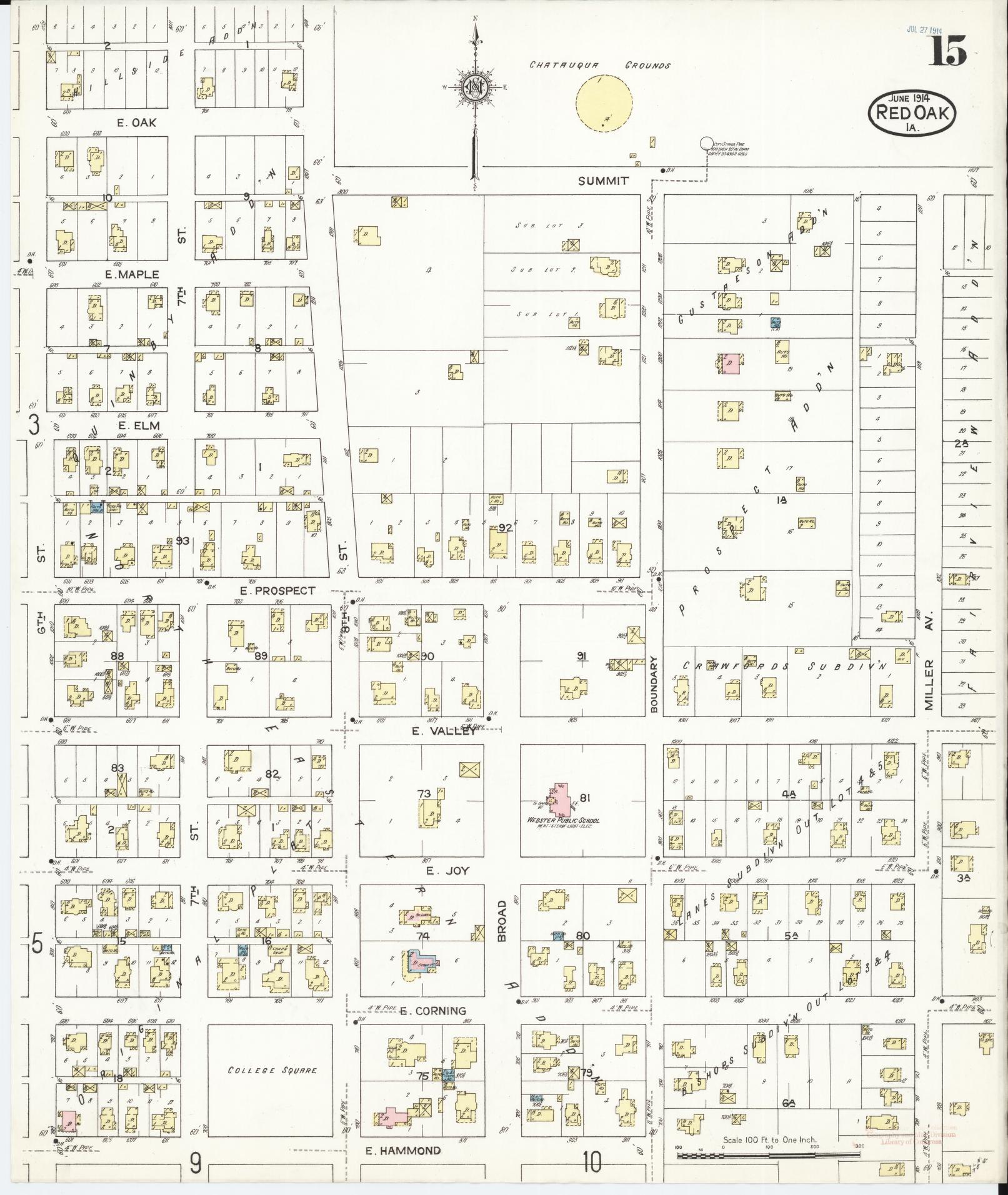 Sanborn Fire Insurance Map from Red Oak, Montgomery County, Iowa (1914), Sheet #0015 - Historic Sanborn Fire Insurance Map Print, vintage old map wall art