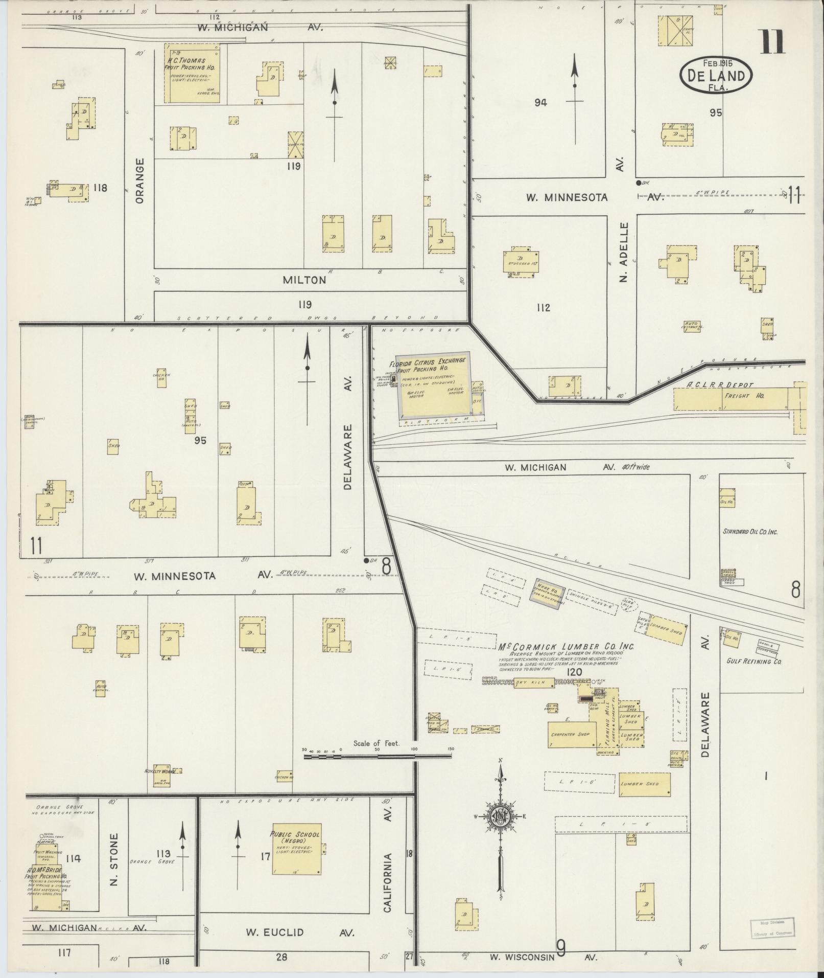Sanborn Fire Insurance Map from De Land, Volusia County, Florida (1915), Sheet #0011 - Complete Map Set gallery image, historic Sanborn map, vintage wall art, Florida Florida