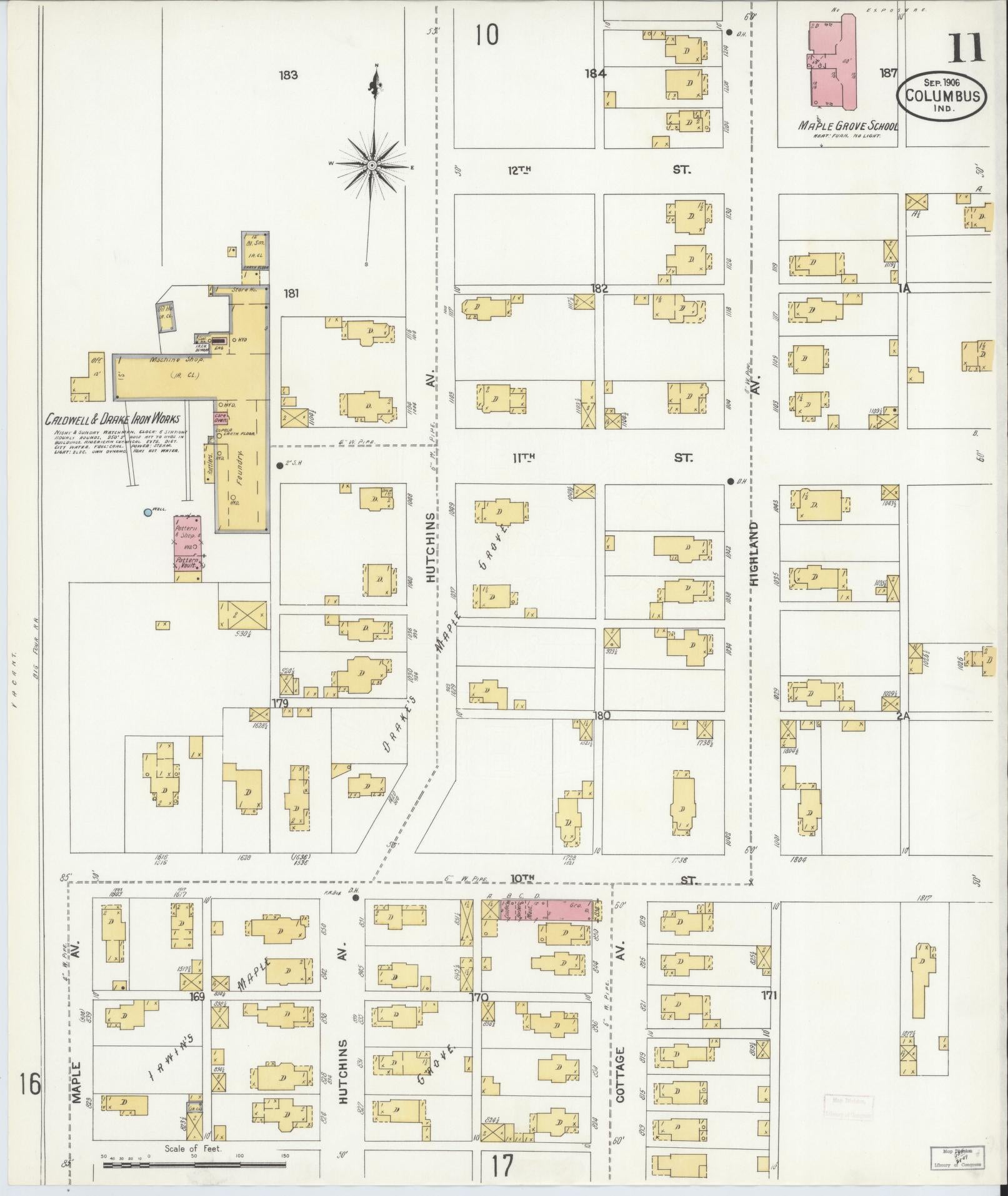 Sanborn Fire Insurance Map from Columbus, Bartholomew County, Indiana (1906), Sheet #0011 - Complete Map Set gallery image, historic Sanborn map, vintage wall art, Indiana Indiana
