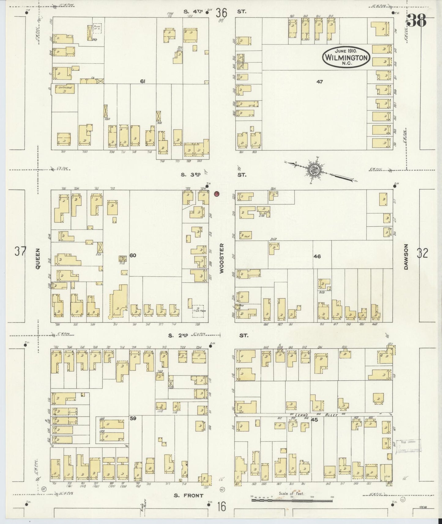 Sanborn Fire Insurance Map from Wilmington, New Hanover County, North Carolina (1910), Sheet #0038 - Complete Map Set gallery image, historic Sanborn map, vintage wall art, North Carolina North Carolina