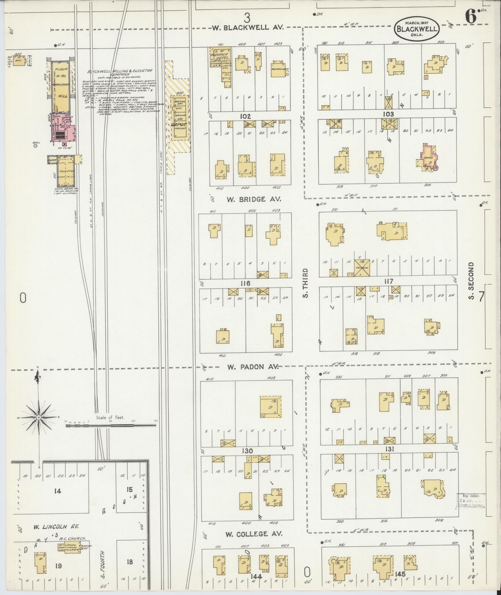 Sanborn Fire Insurance Map from Blackwell, Kay County, Oklahoma (1907), Sheet #0006 - Complete Map Set gallery image, historic Sanborn map, vintage wall art, Oklahoma Oklahoma