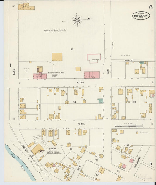 Sanborn Fire Insurance Map from Middleport, Meigs County, Ohio (1899), Sheet #0006 - Historic Sanborn Fire Insurance Map Print, vintage old map wall art, antique decor, genealogy gift, Ohio Ohio map