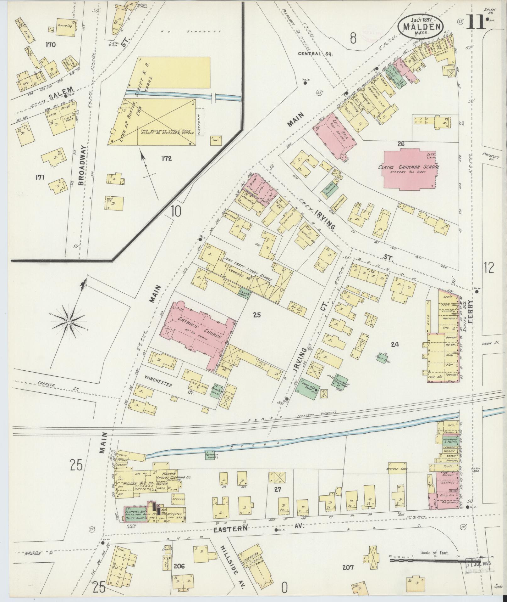 Sanborn Fire Insurance Map from Malden, Middlesex County, Massachusetts (1897), Sheet #0011 - Complete Map Set gallery image, historic Sanborn map, vintage wall art, Massachusetts Massachusetts
