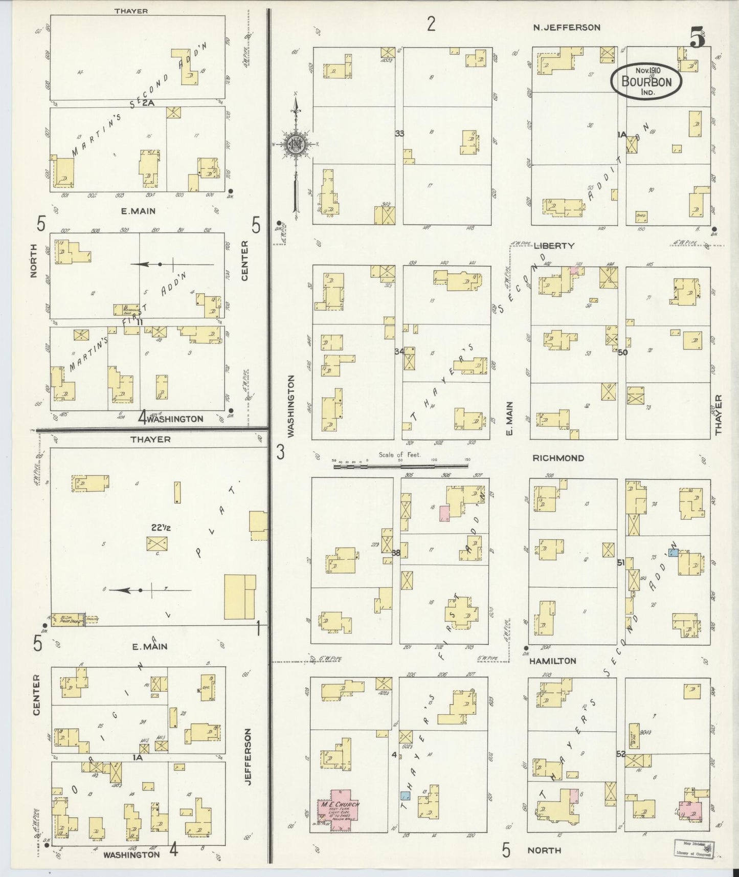 Sanborn Fire Insurance Map from Bourbon, Marshall County, Indiana (1910), Sheet #0005 - Historic Sanborn Fire Insurance Map Print, vintage old map wall art, antique decor, genealogy gift, Indiana Indiana map