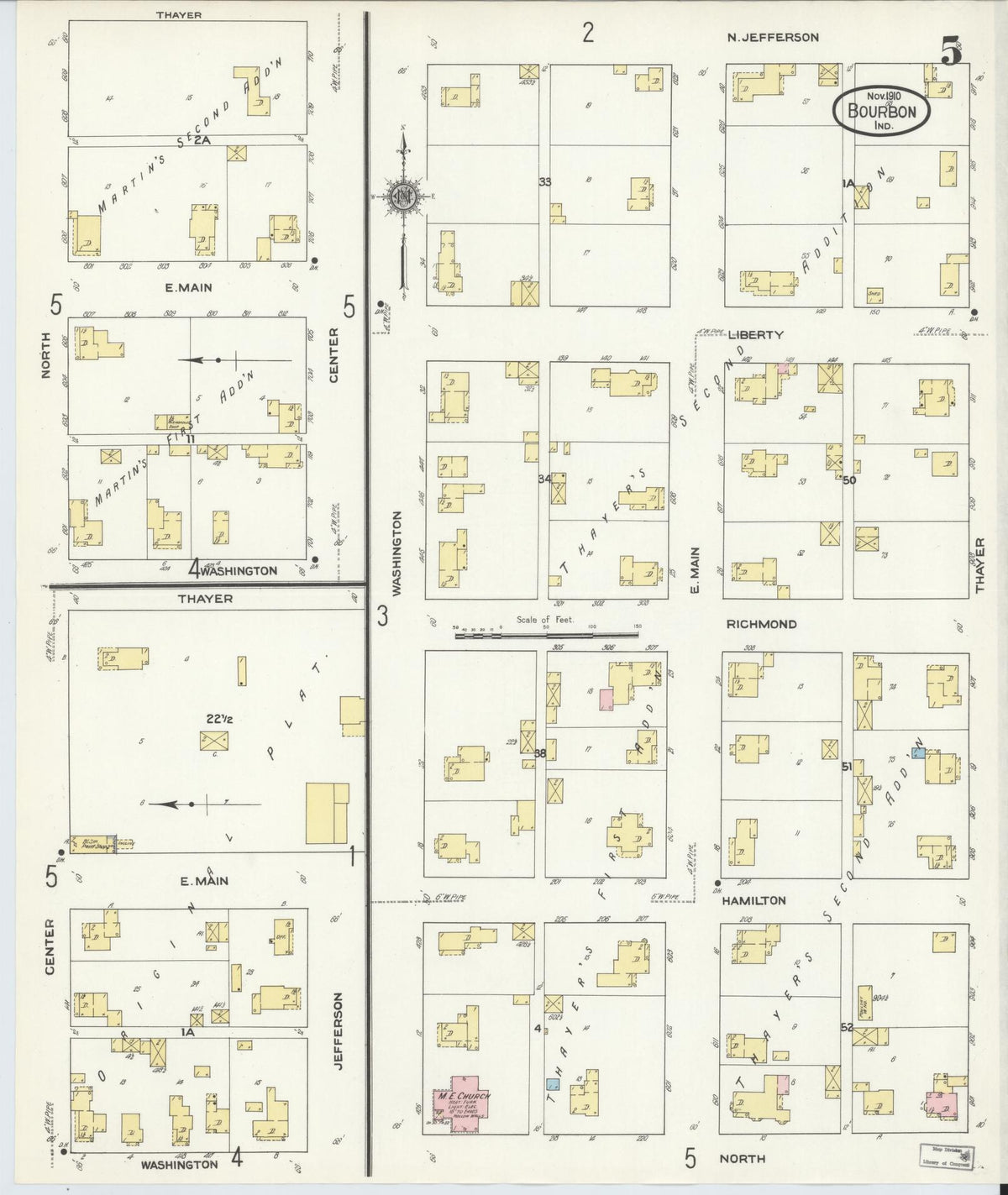 Sanborn Fire Insurance Map from Bourbon, Marshall County, Indiana (1910), Sheet #0005 - Historic Sanborn Fire Insurance Map Print, vintage old map wall art, antique decor, genealogy gift, Indiana Indiana map