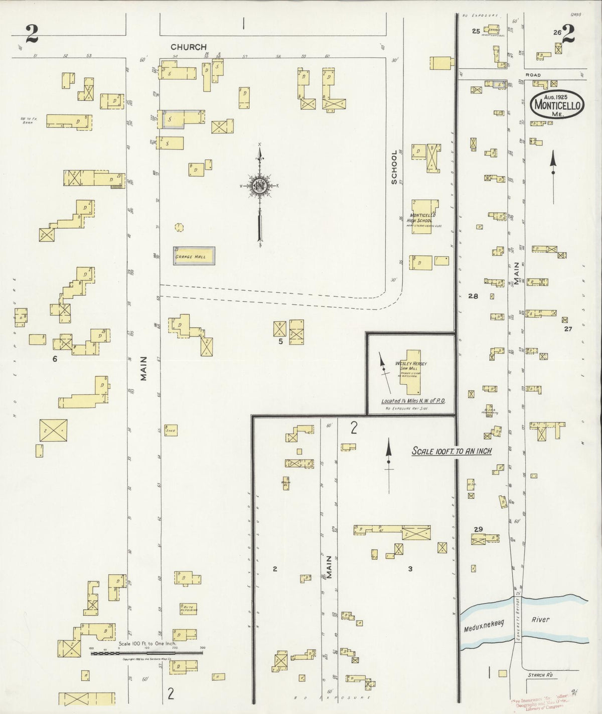 Sanborn Fire Insurance Map from Monticello, Aroostook County, Maine (1925), Sheet #0002 - Complete Map Set gallery image, historic Sanborn map, vintage wall art, Maine Maine