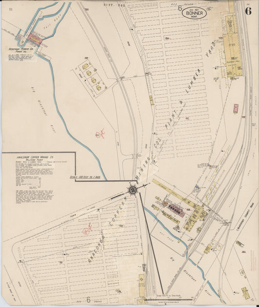 Sanborn Fire Insurance Map from Bonner, Missoula County, Montana (1932), Sheet #0006 - Historic Sanborn Fire Insurance Map Print, vintage old map wall art, antique decor, genealogy gift, Montana Montana map