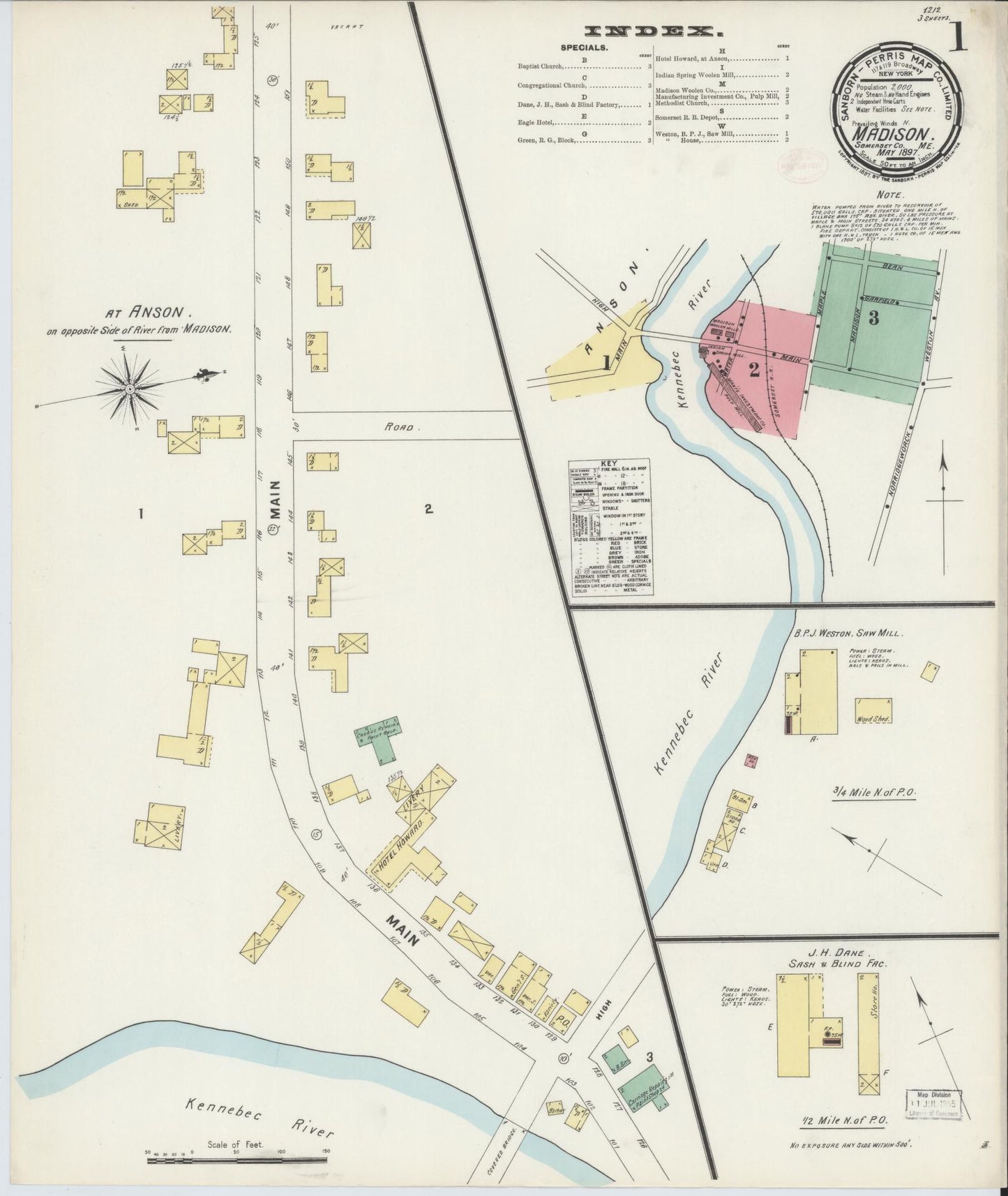 Sanborn Fire Insurance Map from Madison, Somerset County, Maine (1897), Sheet #0001 - Complete Map Set gallery image, historic Sanborn map, vintage wall art, Maine Maine