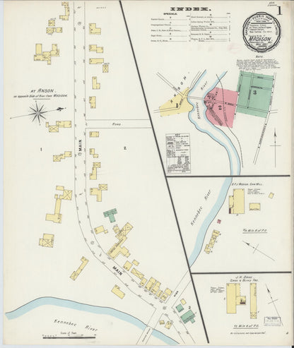 Sanborn Fire Insurance Map from Madison, Somerset County, Maine (1897), Sheet #0001 - Complete Map Set gallery image, historic Sanborn map, vintage wall art, Maine Maine