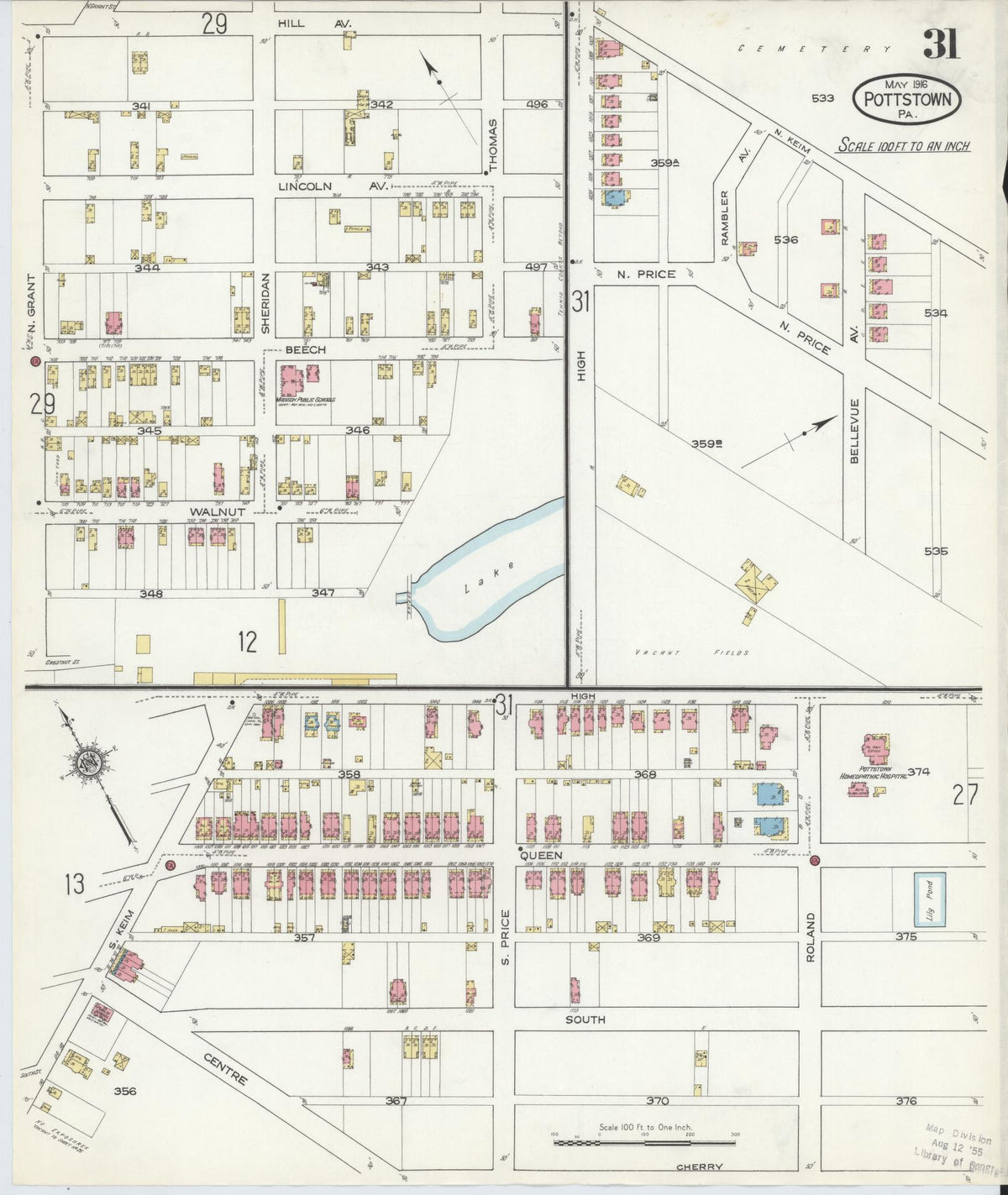 Sanborn Fire Insurance Map from Pottstown, Montgomery County, Pennsylvania (1916), Sheet #0031 - Complete Map Set gallery image, historic Sanborn map, vintage wall art, Pennsylvania Pennsylvania