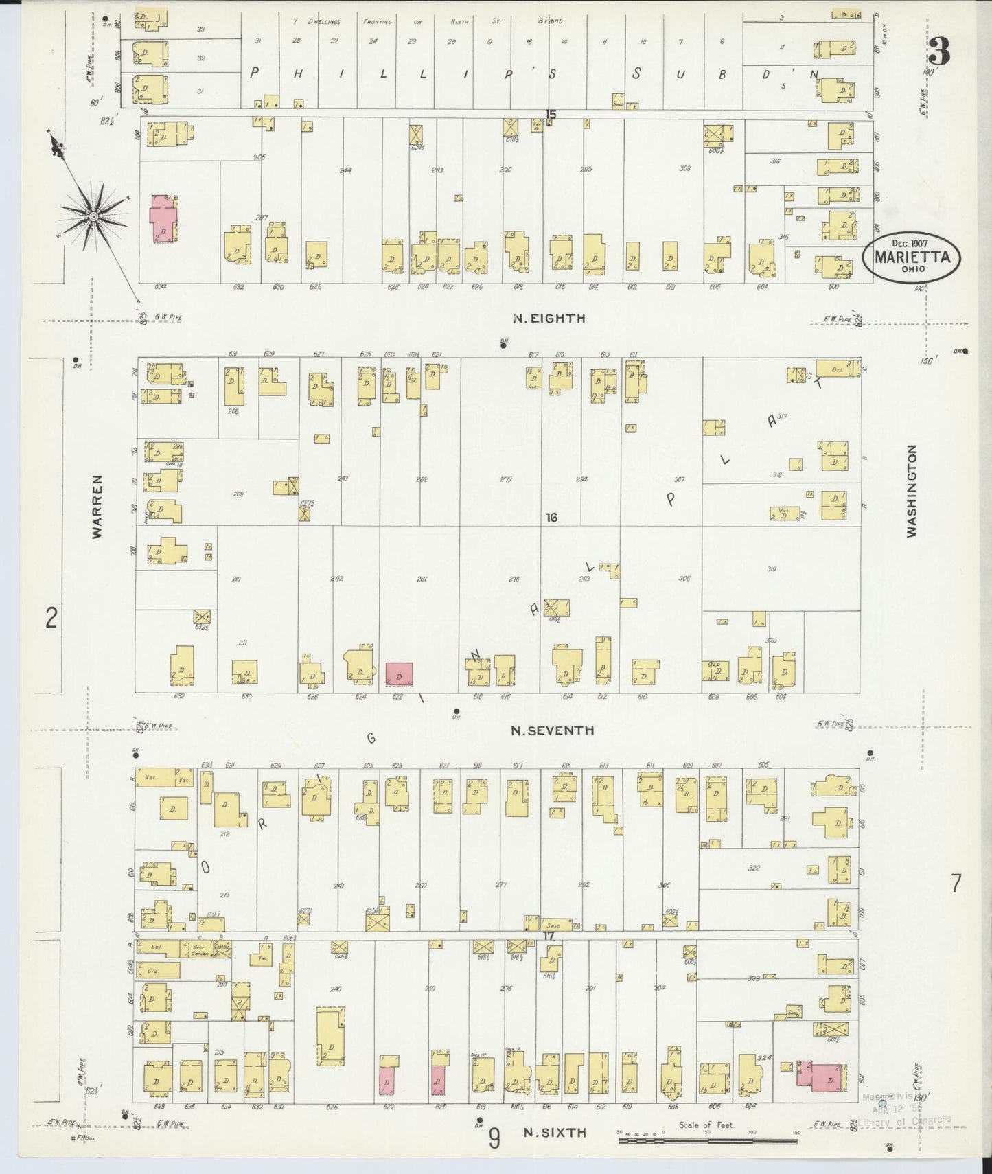 Sanborn Fire Insurance Map from Marietta, Washington County, Ohio (1907), Sheet #0003 - Historic Sanborn Fire Insurance Map Print, vintage old map wall art, antique decor, genealogy gift, Ohio Ohio map
