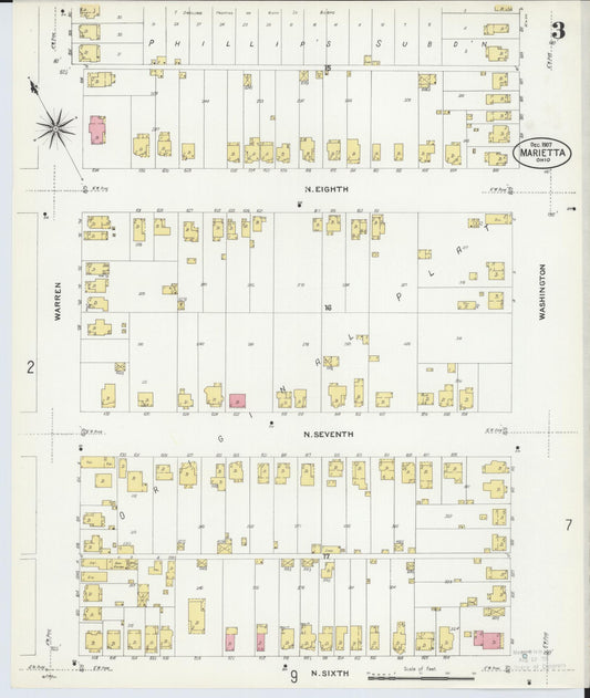 Sanborn Fire Insurance Map from Marietta, Washington County, Ohio (1907), Sheet #0003 - Historic Sanborn Fire Insurance Map Print, vintage old map wall art, antique decor, genealogy gift, Ohio Ohio map