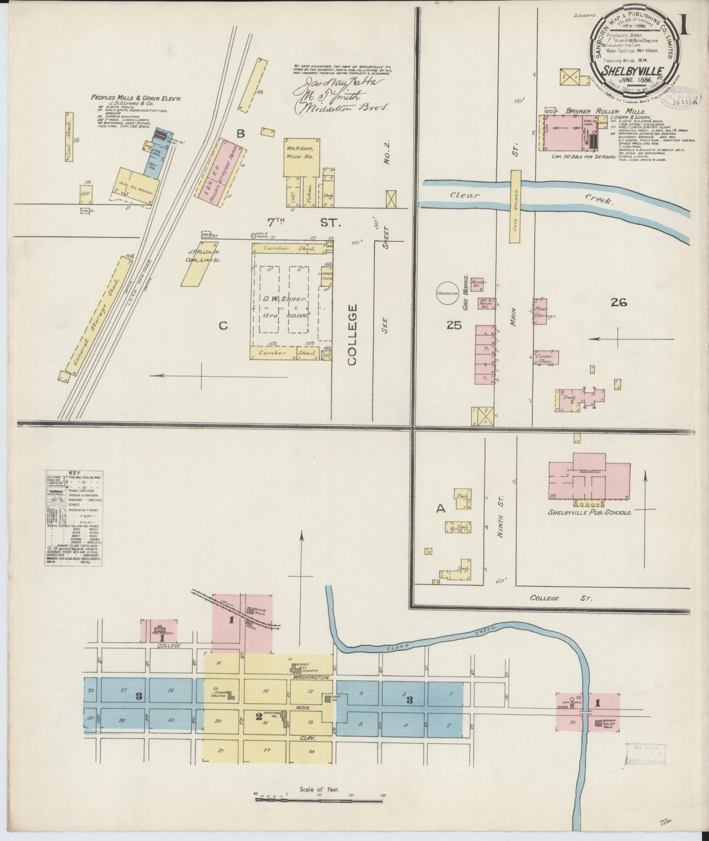 Sanborn Fire Insurance Map from Shelbyville, Shelby County, Kentucky (1886), Sheet #0001 - Historic Sanborn Fire Insurance Map Print, vintage old map wall art, antique decor, genealogy gift, Kentucky Kentucky map