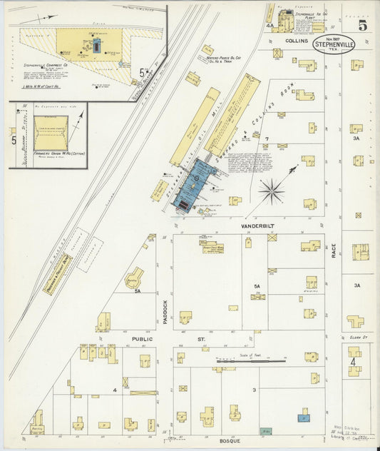 Sanborn Fire Insurance Map from Stephenville, Erath County, Texas (1907), Sheet #0005 - Historic Sanborn Fire Insurance Map Print, vintage old map wall art, antique decor, genealogy gift, Texas Texas map