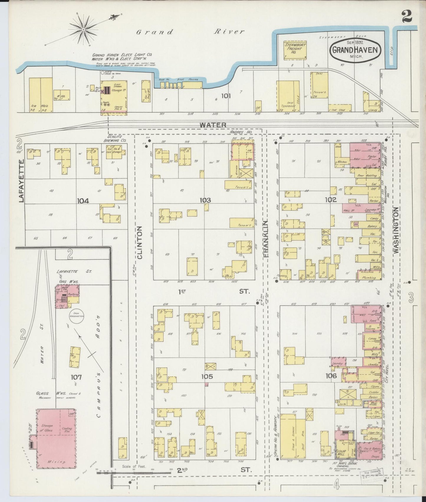 Sanborn Fire Insurance Map from Grand Haven, Ottawa County, Michigan (1892), Sheet #0002 - Complete Map Set gallery image, historic Sanborn map, vintage wall art, Michigan Michigan