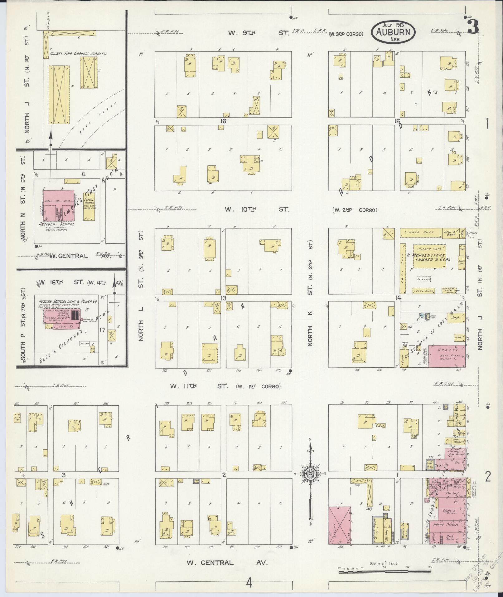 Sanborn Fire Insurance Map from Auburn, Nemaha County, Nebraska (1913), Sheet #0003 - Complete Map Set gallery image, historic Sanborn map, vintage wall art, Nebraska Nebraska