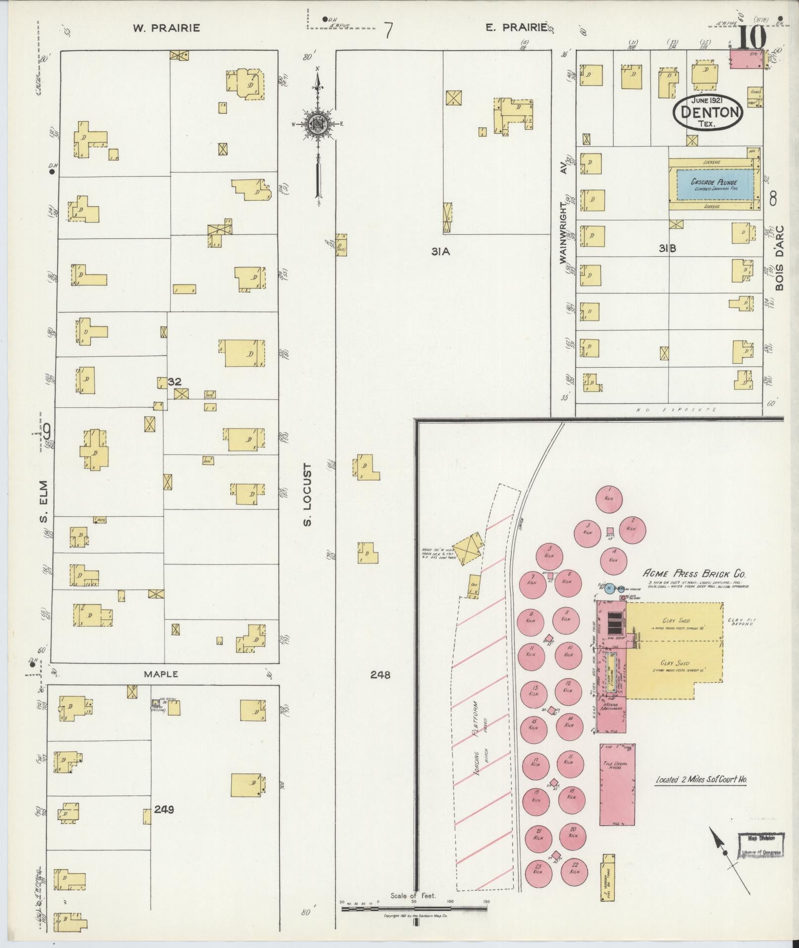 Sanborn Fire Insurance Map from Denton, Denton County, Texas (1921), Sheet #0010 - Complete Map Set gallery image, historic Sanborn map, vintage wall art, Texas Texas