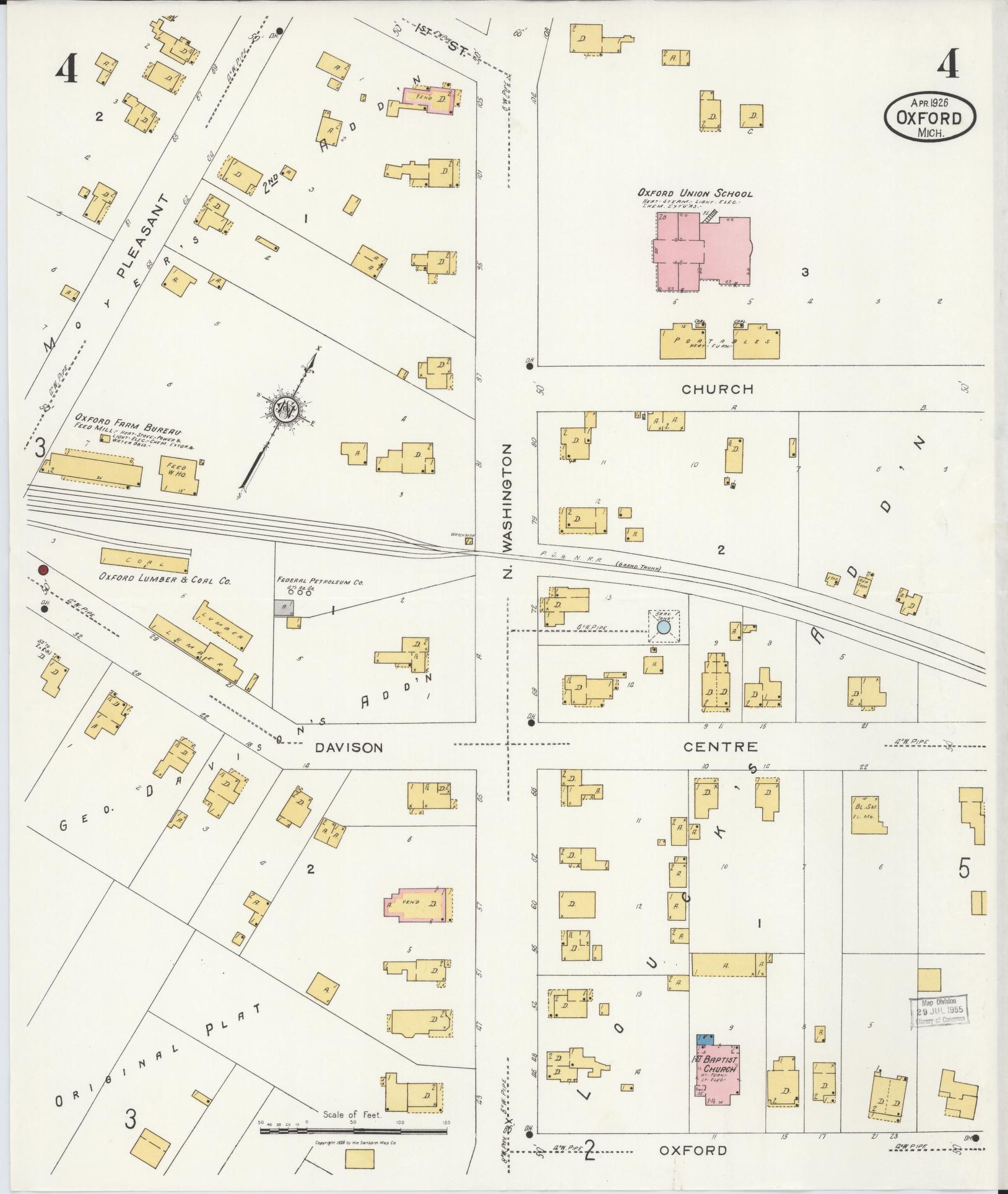 Sanborn Fire Insurance Map from Oxford, Oakland County, Michigan (1926), Sheet #0004 - Complete Map Set gallery image, historic Sanborn map, vintage wall art, Michigan Michigan
