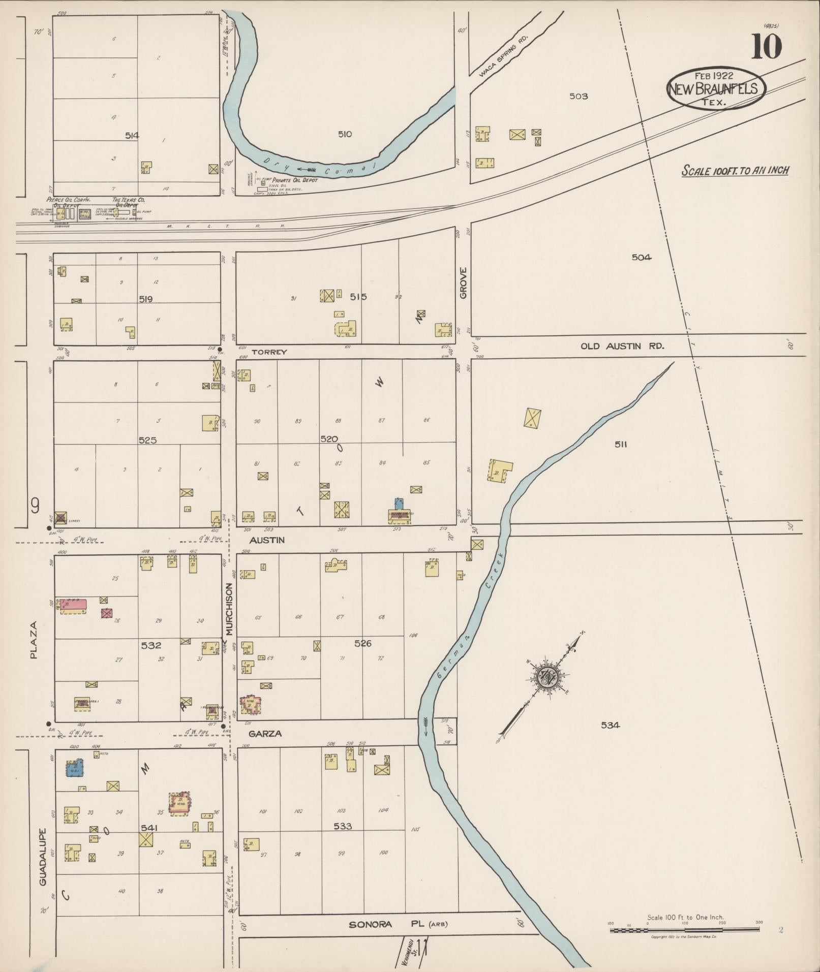 Sanborn Fire Insurance Map from New Braunfels, Comal County, Texas (1922), Sheet #0010 - Historic Sanborn Fire Insurance Map Print, vintage old map wall art, antique decor, genealogy gift, Texas Texas map
