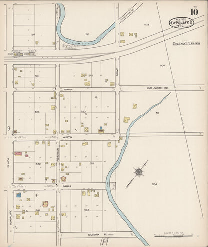 Sanborn Fire Insurance Map from New Braunfels, Comal County, Texas (1922), Sheet #0010 - Historic Sanborn Fire Insurance Map Print, vintage old map wall art, antique decor, genealogy gift, Texas Texas map