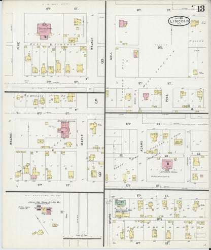 Sanborn Fire Insurance Map from Lincoln, Logan County, Illinois (1896), Sheet #0013 - Historic Sanborn Fire Insurance Map Print, vintage old map wall art, antique decor, genealogy gift, Illinois Illinois map
