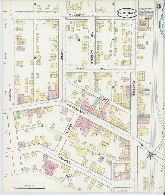 Sanborn Fire Insurance Map from Scottdale, Westmoreland County, Pennsylvania (1891), Sheet #0003 - Historic Sanborn Fire Insurance Map Print, vintage old map wall art, antique decor, genealogy gift, Pennsylvania Pennsylvania map