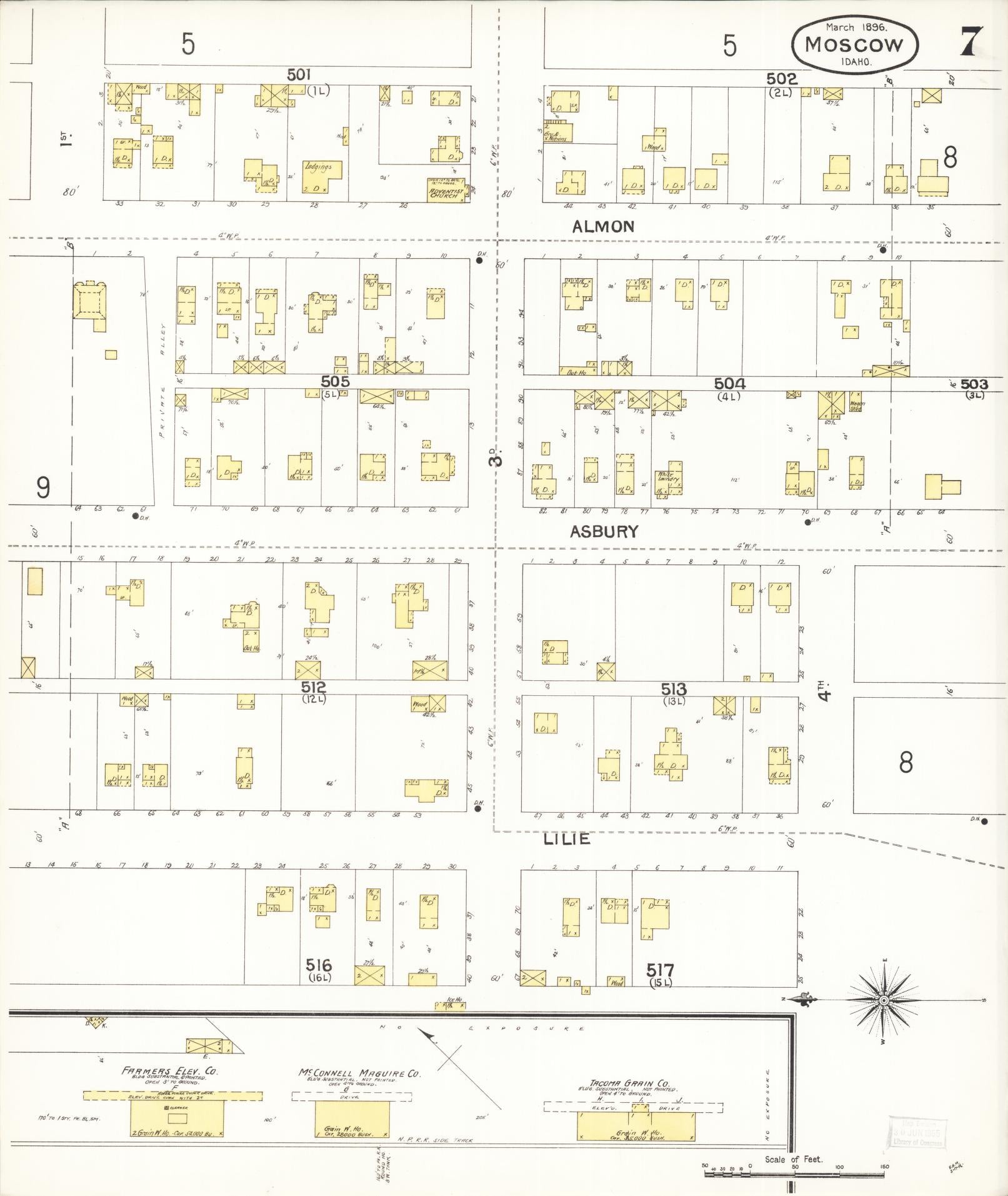 Sanborn Fire Insurance Map from Moscow, Latah County, Idaho (1896), Sheet #0007 - Complete Map Set gallery image, historic Sanborn map, vintage wall art, Idaho Idaho