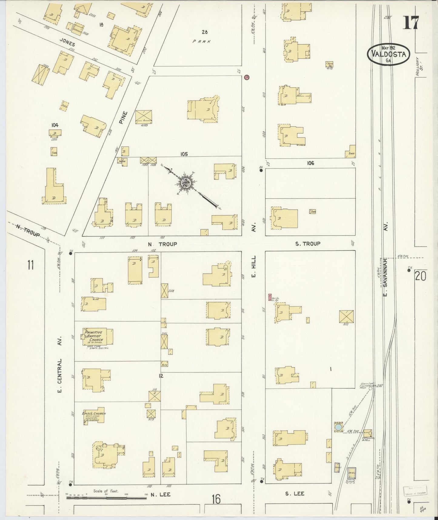 Sanborn Fire Insurance Map from Valdosta, Lowndes County, Georgia (1912), Sheet #0017 - Historic Sanborn Fire Insurance Map Print, vintage old map wall art, antique decor, genealogy gift, Georgia Georgia map