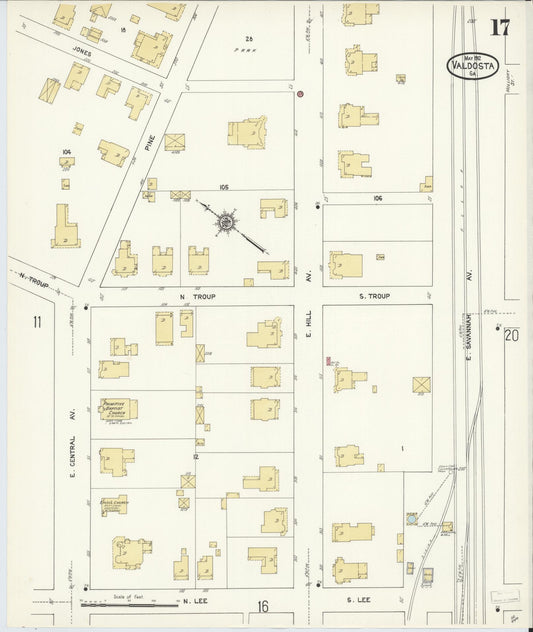 Sanborn Fire Insurance Map from Valdosta, Lowndes County, Georgia (1912), Sheet #0017 - Historic Sanborn Fire Insurance Map Print, vintage old map wall art, antique decor, genealogy gift, Georgia Georgia map