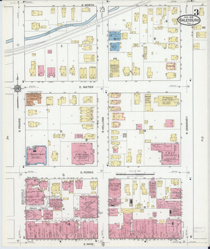 Sanborn Fire Insurance Map from Galesburg, Knox County, Illinois (1918), Sheet #0003 - Historic Sanborn Fire Insurance Map Print, vintage old map wall art, antique decor, genealogy gift, Illinois Illinois map