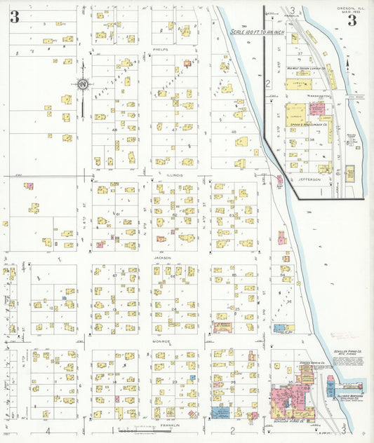 Sanborn Fire Insurance Map from Oregon, Ogle County, Illinois (1933), Sheet #0003 - Historic Sanborn Fire Insurance Map Print, vintage old map wall art, antique decor, genealogy gift, Illinois Illinois map