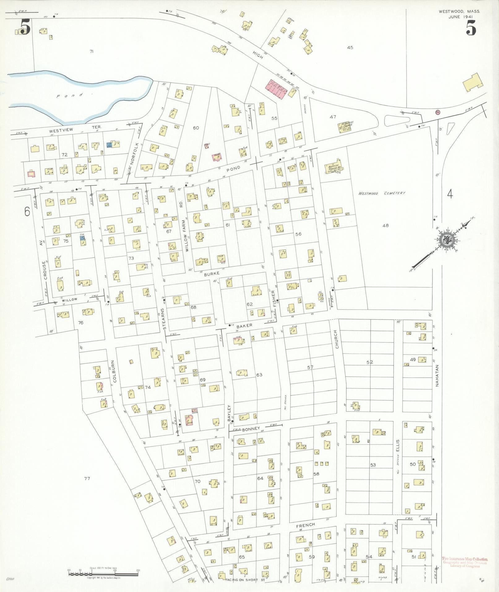 Sanborn Fire Insurance Map from Westwood, Norfolk County, Massachusetts (1941), Sheet #0005 - Complete Map Set gallery image, historic Sanborn map, vintage wall art, Massachusetts Massachusetts