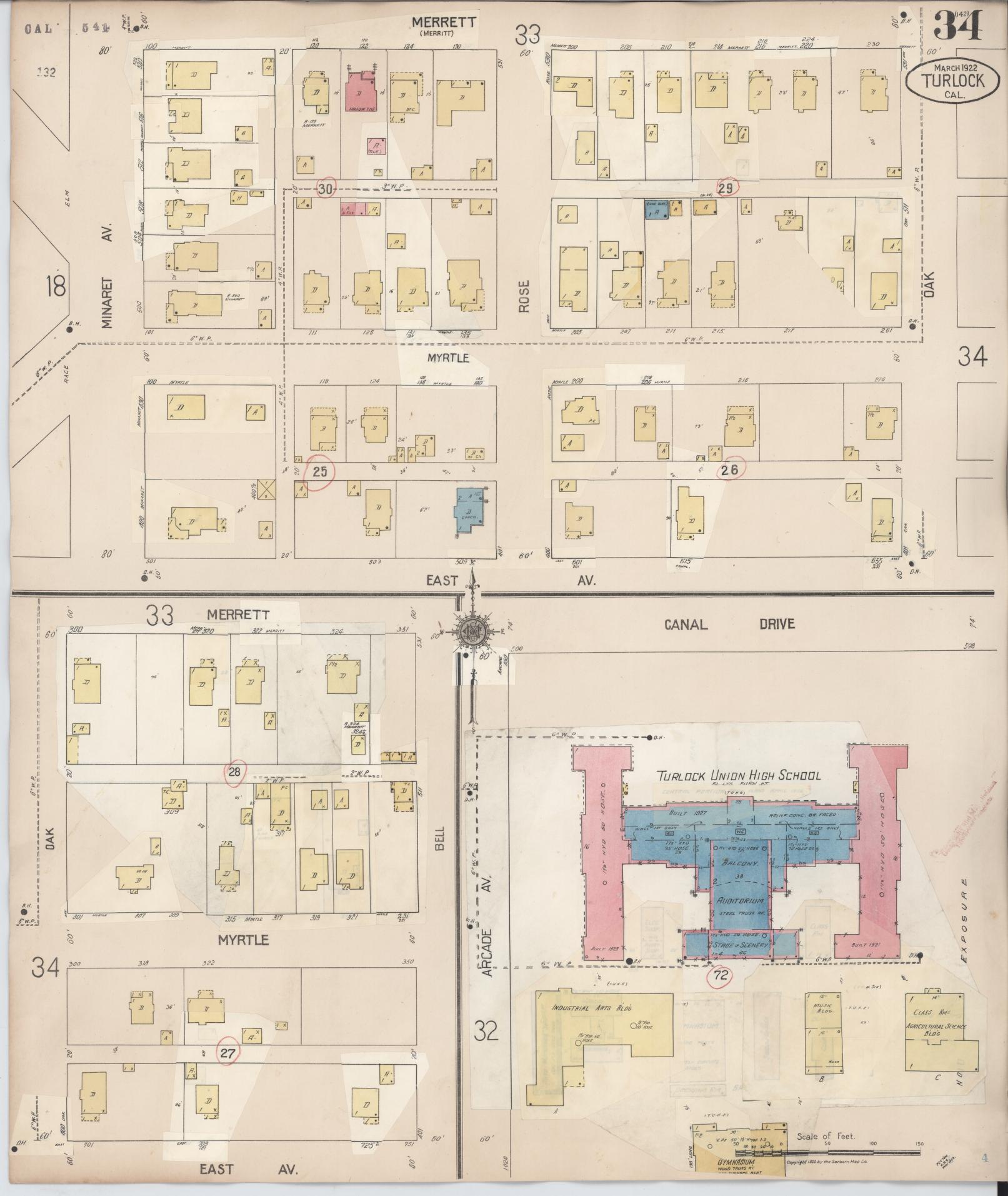 Sanborn Fire Insurance Map from Turlock, Stanislaus County, California (1943), Sheet #0034 - Complete Map Set gallery image, historic Sanborn map, vintage wall art, California California