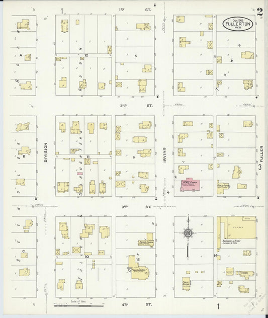 Sanborn Fire Insurance Map from Fullerton, Nance County, Nebraska (1909), Sheet #0002 - Historic Sanborn Fire Insurance Map Print, vintage old map wall art, antique decor, genealogy gift, Nebraska Nebraska map