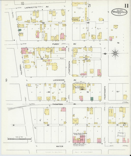 Sanborn Fire Insurance Map from Moundsville, Marshall County, West Virginia (1909), Sheet #0011 - Historic Sanborn Fire Insurance Map Print, vintage old map wall art, antique decor, genealogy gift, West Virginia West Virginia map