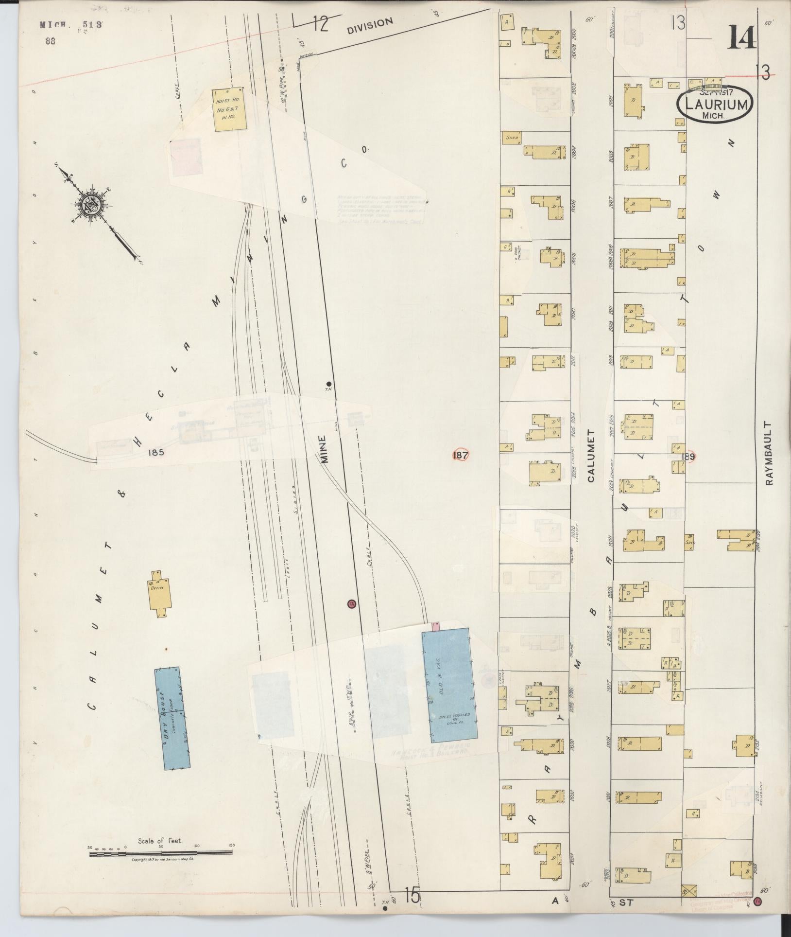 Sanborn Fire Insurance Map from Laurium, Houghton County, Michigan (1949), Sheet #0014 - Complete Map Set gallery image, historic Sanborn map, vintage wall art, Michigan Michigan