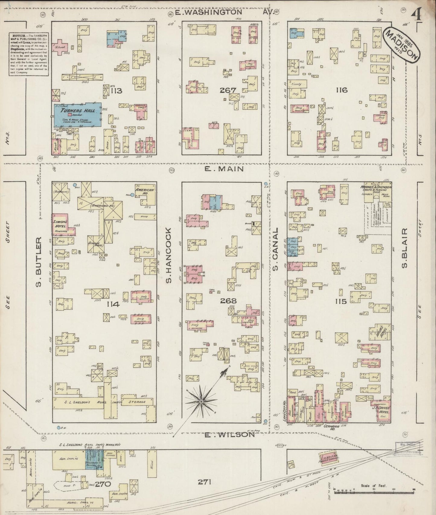Sanborn Fire Insurance Map from Madison, Dane County, Wisconsin (1885), Sheet #0004 - Historic Sanborn Fire Insurance Map Print, vintage old map wall art, antique decor, genealogy gift, Wisconsin Wisconsin map