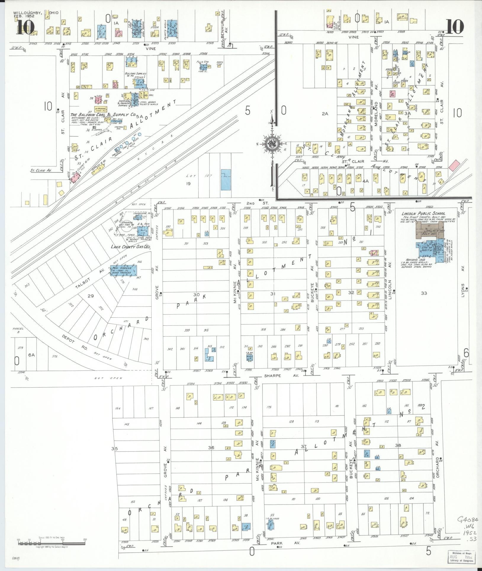 Sanborn Fire Insurance Map from Willoughby, Lake County, Ohio (1952), Sheet #0010 - Complete Map Set gallery image, historic Sanborn map, vintage wall art, Ohio Ohio