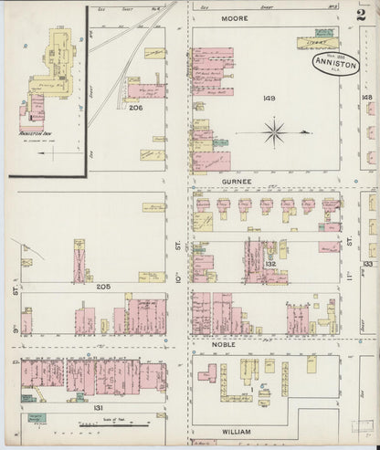 Sanborn Fire Insurance Map from Anniston, Calhoun County, Alabama (1888), Sheet #0002 - Complete Map Set gallery image, historic Sanborn map, vintage wall art, Alabama Alabama