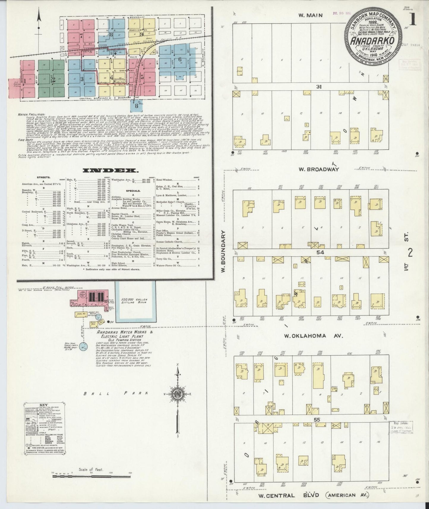 Sanborn Fire Insurance Map from Anadarko, Caddo County, Oklahoma (1910), Sheet #0001 - Complete Map Set gallery image, historic Sanborn map, vintage wall art, Oklahoma Oklahoma