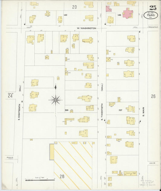 Sanborn Fire Insurance Map from Paris, Lamar County, Texas (1908), Sheet #0025 - Historic Sanborn Fire Insurance Map Print, vintage old map wall art, antique decor, genealogy gift, Texas Texas map