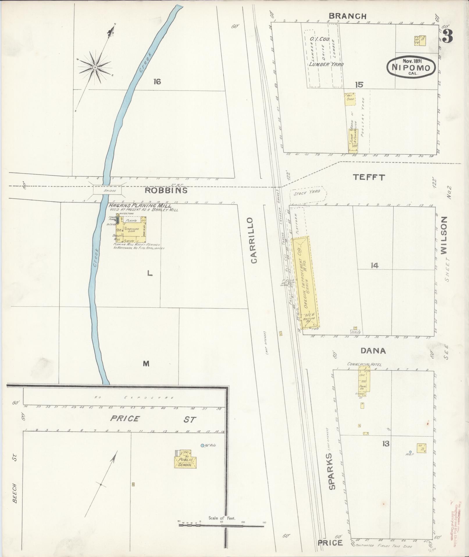 Sanborn Fire Insurance Map from Nipomo, San Luis Obispo County, California (1891), Sheet #0003 - Historic Sanborn Fire Insurance Map Print, vintage old map wall art, antique decor, genealogy gift, California California map