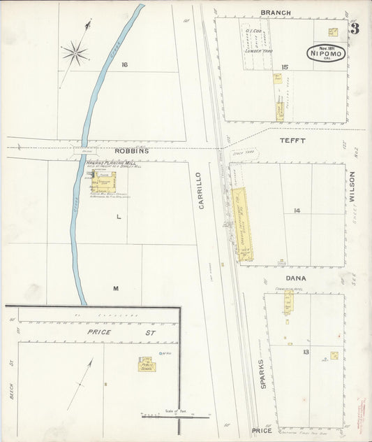 Sanborn Fire Insurance Map from Nipomo, San Luis Obispo County, California (1891), Sheet #0003 - Historic Sanborn Fire Insurance Map Print, vintage old map wall art, antique decor, genealogy gift, California California map