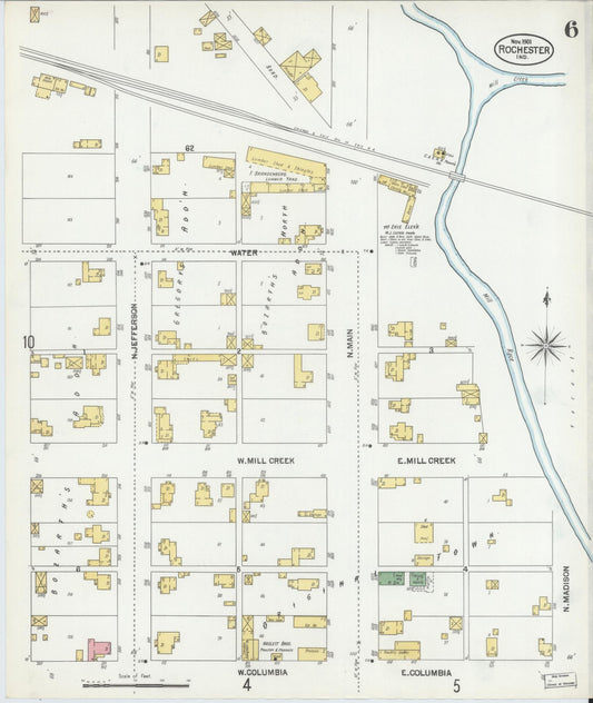 Sanborn Fire Insurance Map from Rochester, Fulton County, Indiana (1901), Sheet #0006 - Historic Sanborn Fire Insurance Map Print, vintage old map wall art, antique decor, genealogy gift, Indiana Indiana map