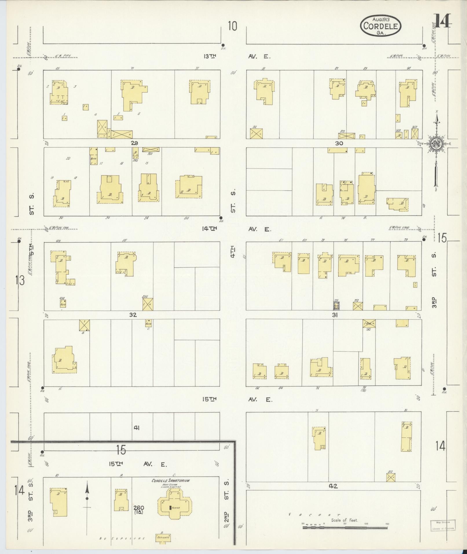 Sanborn Fire Insurance Map from Cordele, Crisp County, Georgia (1913), Sheet #0014 - Historic Sanborn Fire Insurance Map Print, vintage old map wall art, antique decor, genealogy gift, Georgia Georgia map