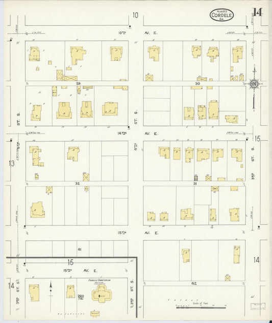 Sanborn Fire Insurance Map from Cordele, Crisp County, Georgia (1913), Sheet #0014 - Historic Sanborn Fire Insurance Map Print, vintage old map wall art, antique decor, genealogy gift, Georgia Georgia map