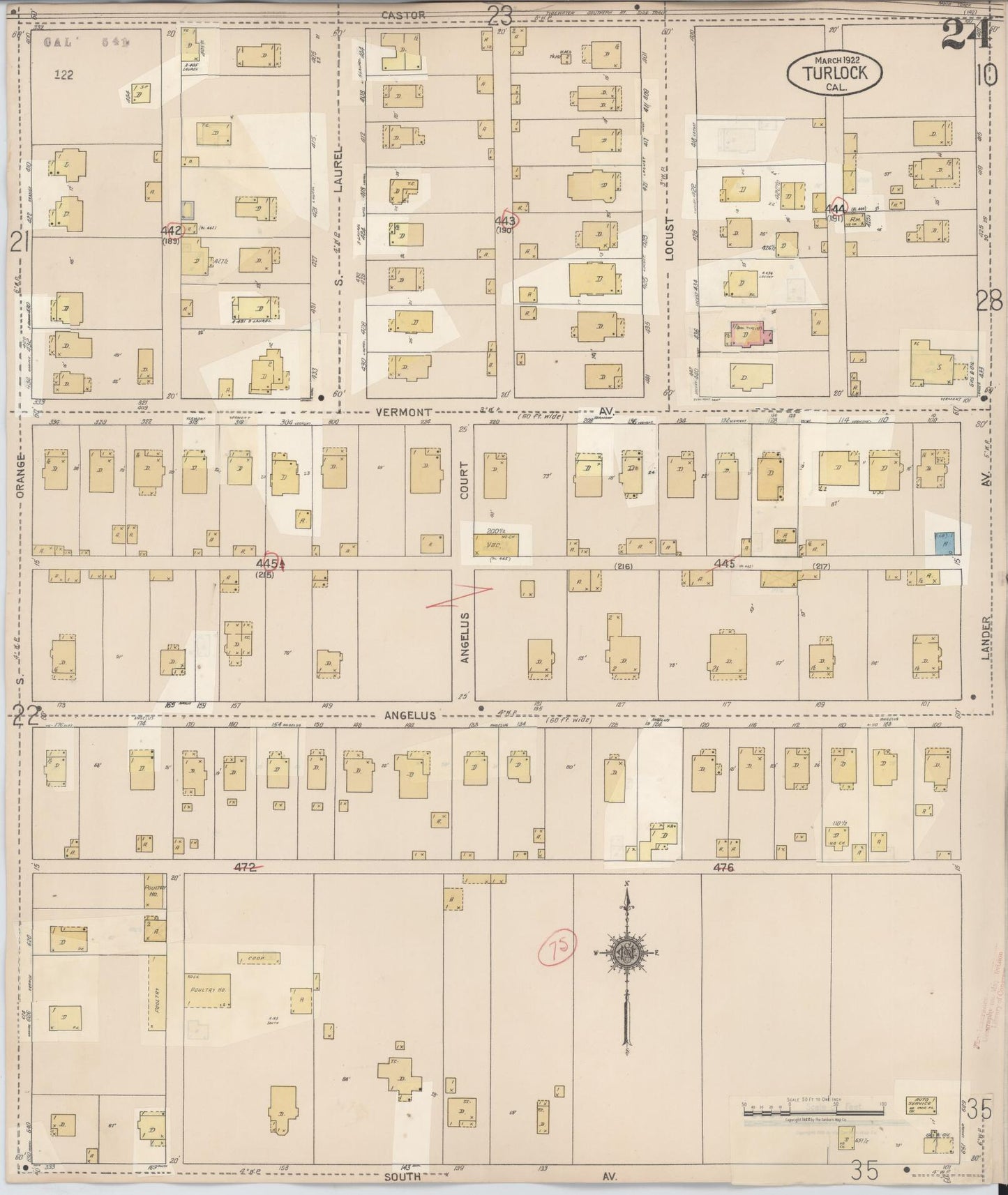 Sanborn Fire Insurance Map from Turlock, Stanislaus County, California (1943), Sheet #0024 - Complete Map Set gallery image, historic Sanborn map, vintage wall art, California California