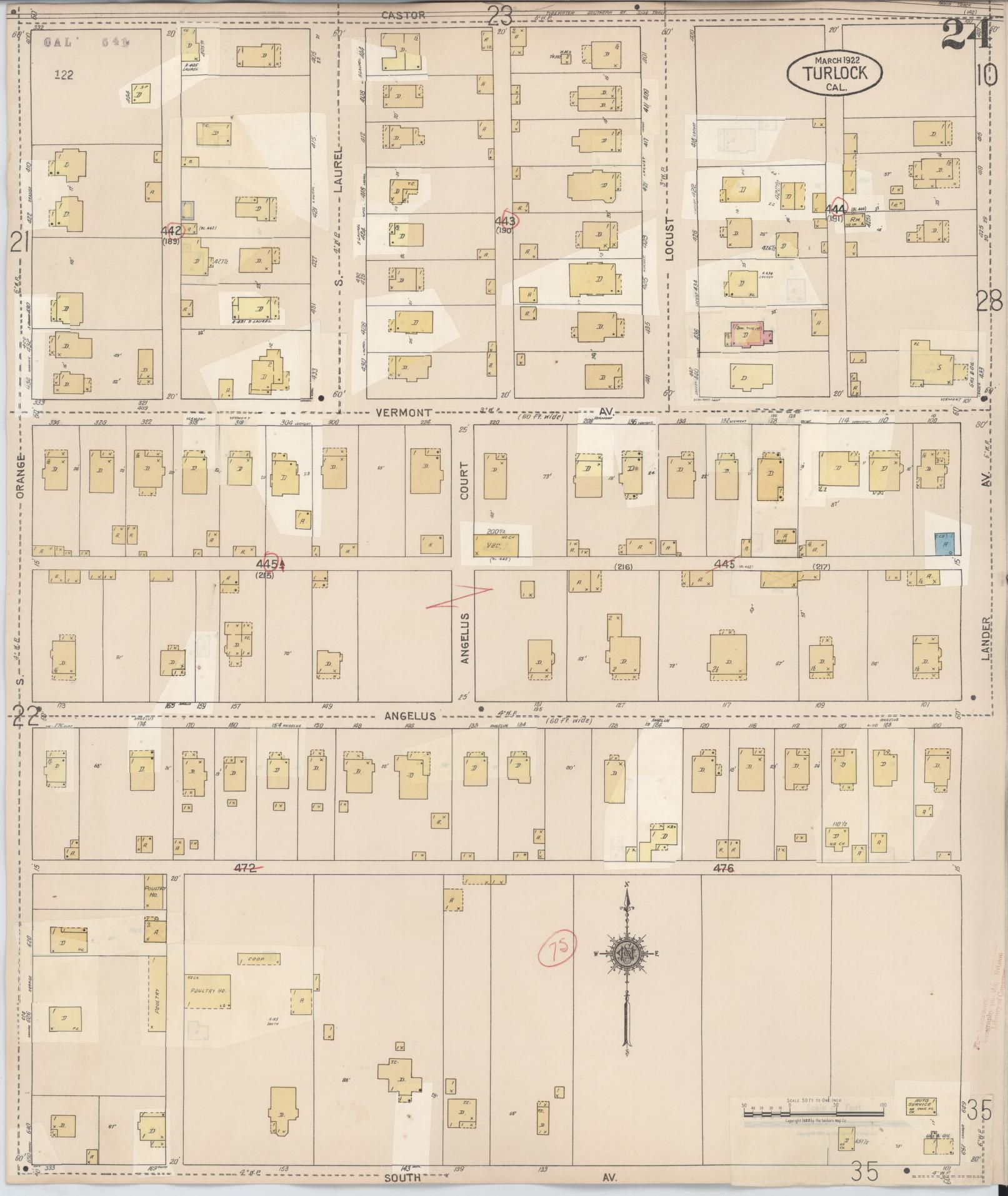 Sanborn Fire Insurance Map from Turlock, Stanislaus County, California (1943), Sheet #0024 - Complete Map Set gallery image, historic Sanborn map, vintage wall art, California California