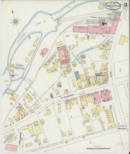 Sanborn Fire Insurance Map from Ticonderoga, Essex County, New York (1895), Sheet #0003 - Historic Sanborn Fire Insurance Map Print, vintage old map wall art, antique decor, genealogy gift, New York New York map